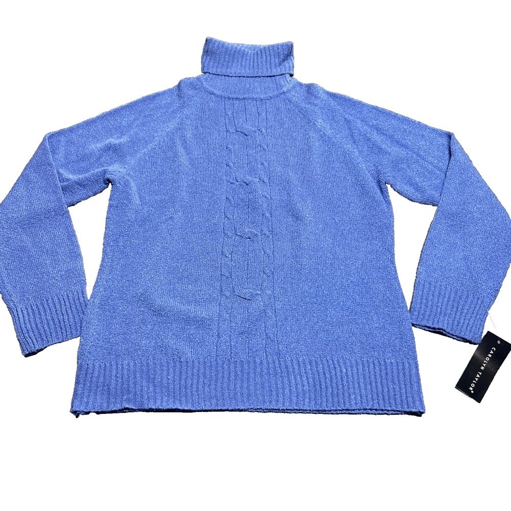 Carolyn Taylor Sweater Blue Classic Knit Turtle Neck M Cable Knit 90s Y2K